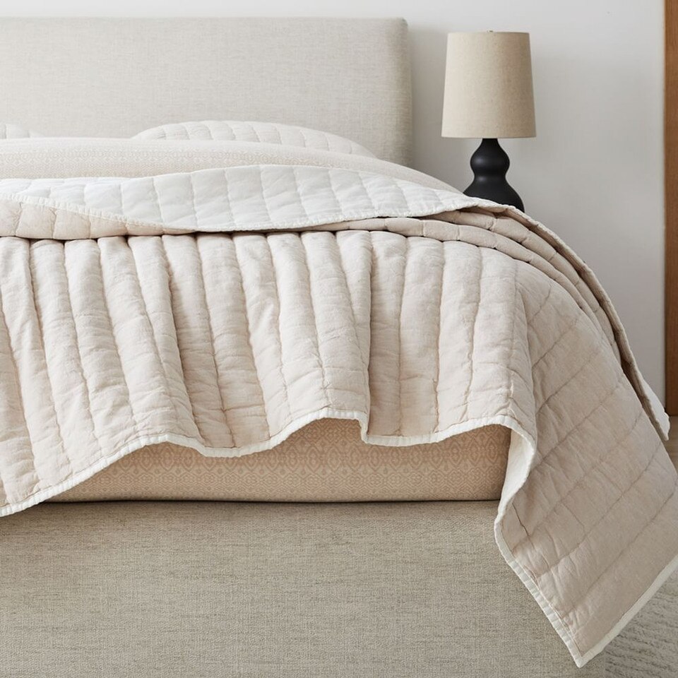 European Flax Linen Cotton Pick Stitch Bedspread & Pillowcases West